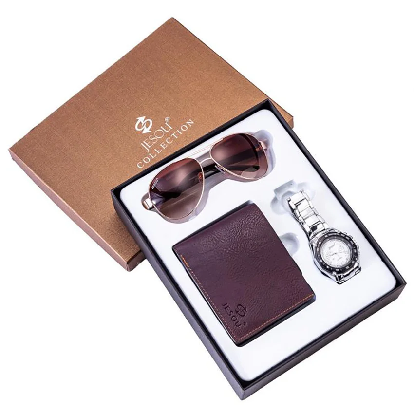 Мужские часы подарочный набор солнцезащитные очки мужской кошелек и для мужчин s