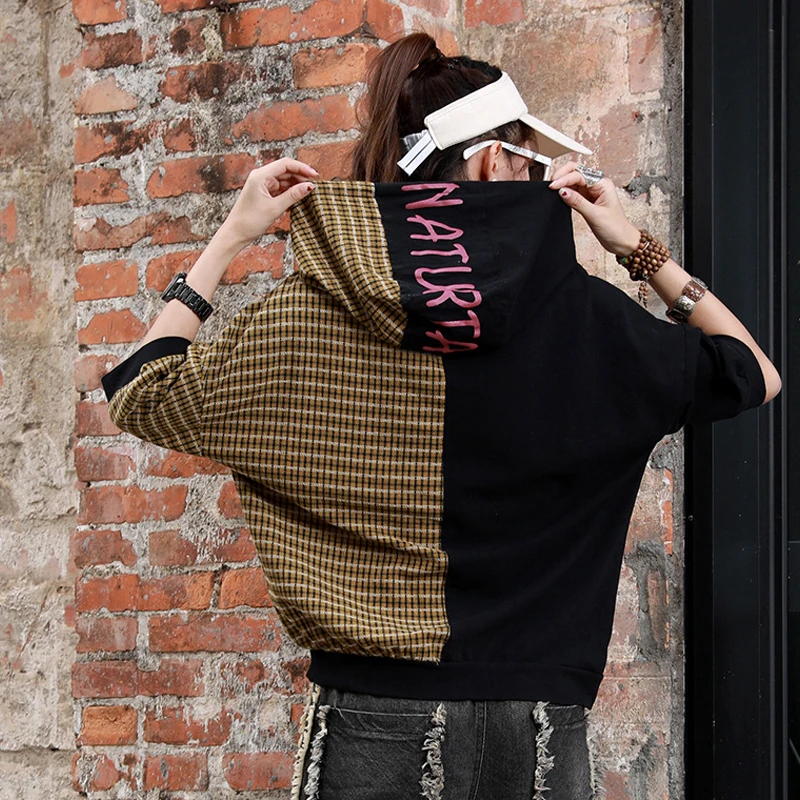 Max LuLu 2020 летние модные женские клетчатые футболки с капюшоном принтом Лоскутные
