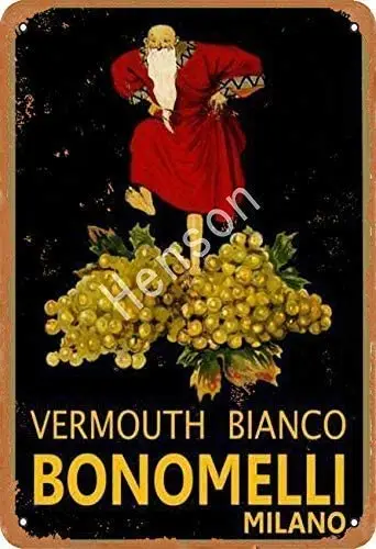 

Vintage Metal bar Signs Tin Sign 12" x 8"Vermouth Bianco Bonomelli Milano,Gift for Living Room Bedroom Kitchen Home Decor