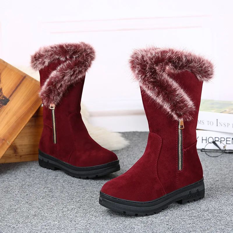 MHYONS 2019Winter Mid-Calf boots High Women Snow Boots plush Warm shoes easy wear girl female hot size 35 - 40 black | Обувь