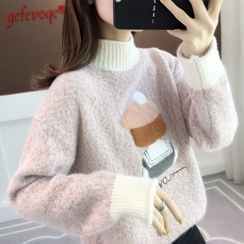 

Autumn Winter Women's Clothing 2021 Casual Cartoon Kawaii Sweet Knitted Sweaters Korean Fashion Long Sleeve Top Female Pullovers