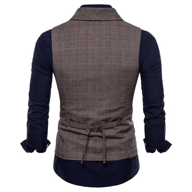 

Brand Suit Vest Men Jacket Sleeveless Beige Gray Brown Vintage Tweed Vest Fashion Spring Autumn Plus Size Waistcoat