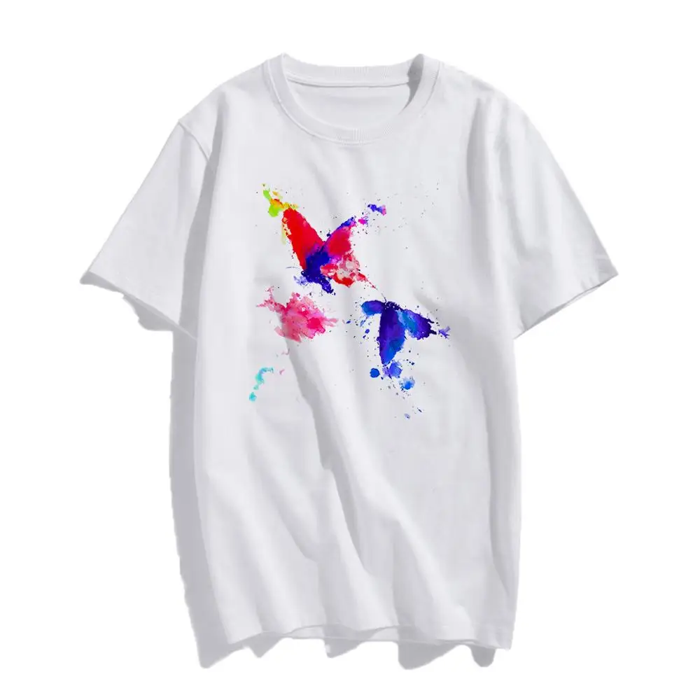 Модная футболка с коротким рукавом топ из 100% хлопка абстрактным принтом птиц