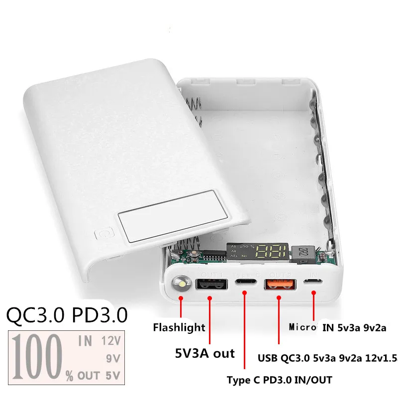 Быстрая зарядка внешний аккумулятор 18650 чехол QC3.0 PD3.0 держатель аккумулятора