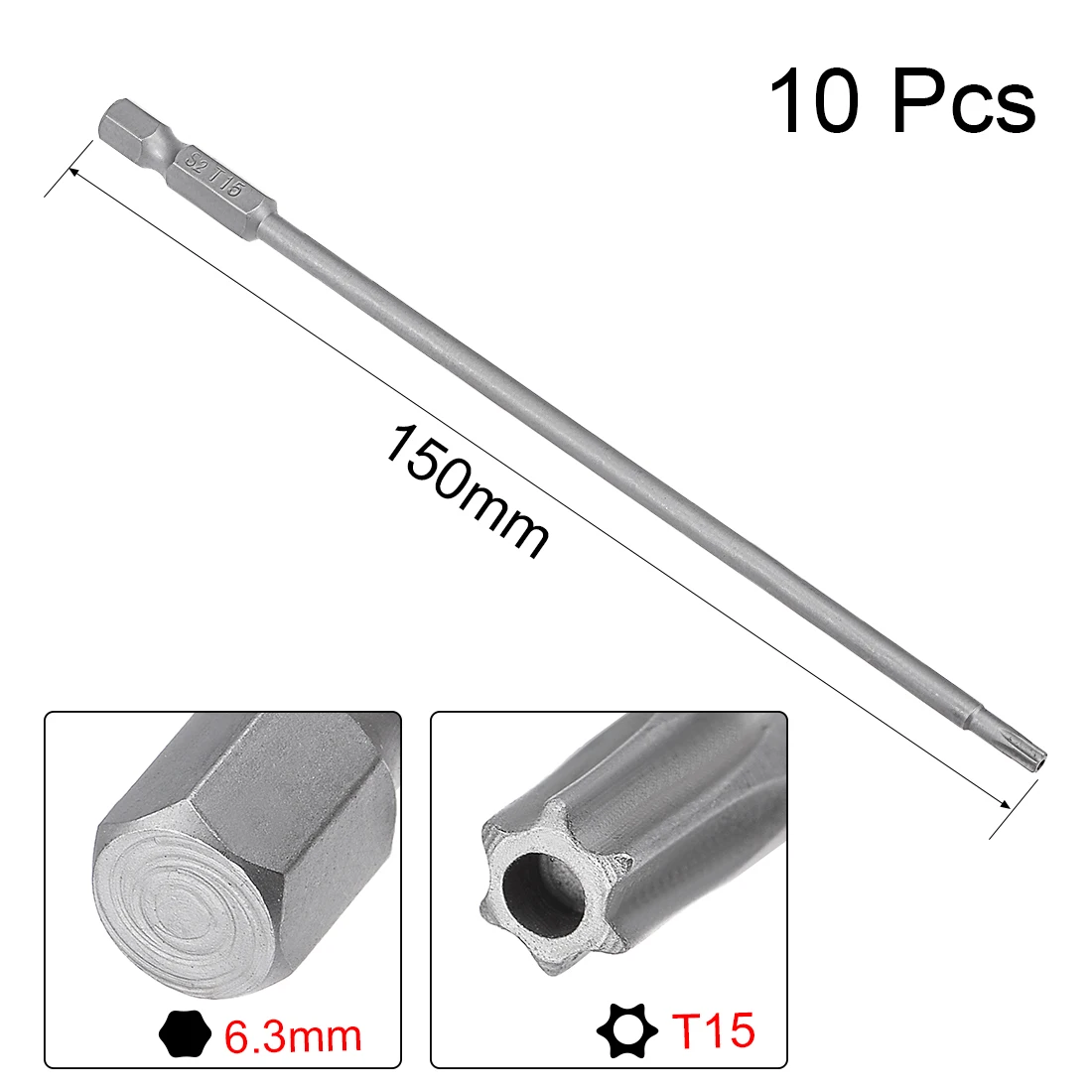 

uxcell 10 Pcs 1/4" Hex Shank T15 Magnetic Security Torx Screwdriver Bits 150mm Length