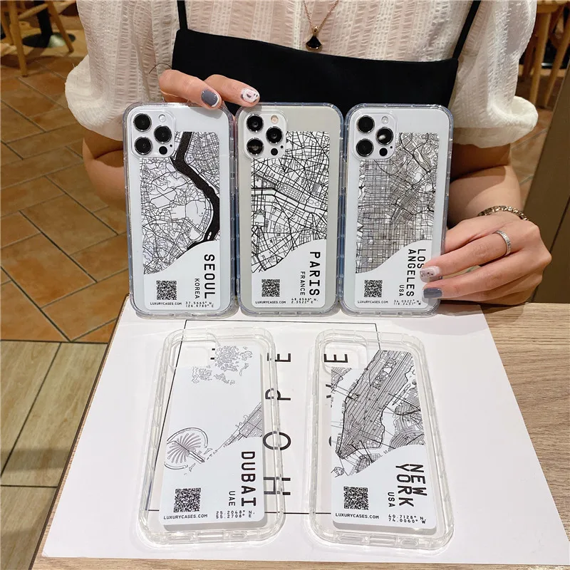 

New Yrok Seoul Paris Los Angeles Dubai Map Phone Case for IPhone 6 6s 7 8 13 12 Mini 11 Pro X XS Max XR National Capital Cover