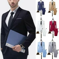 mens solid business suit formal party work wedding office slim blazer pants set