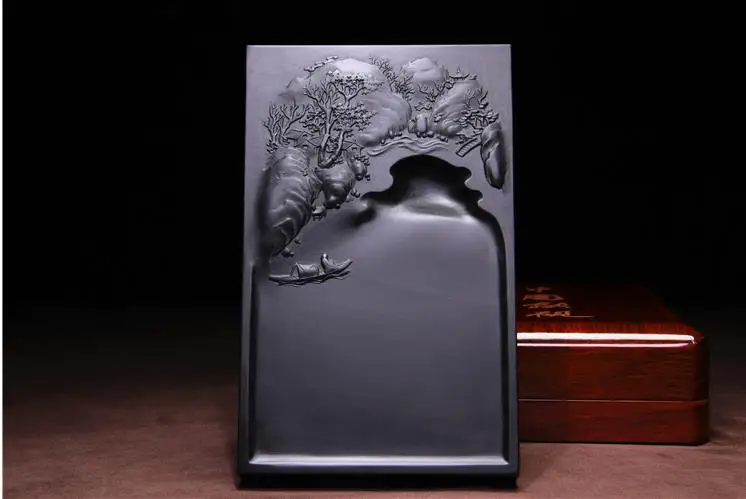 1 шт. она чернильный камень прямоугольник ручной резной пейзаж картина с