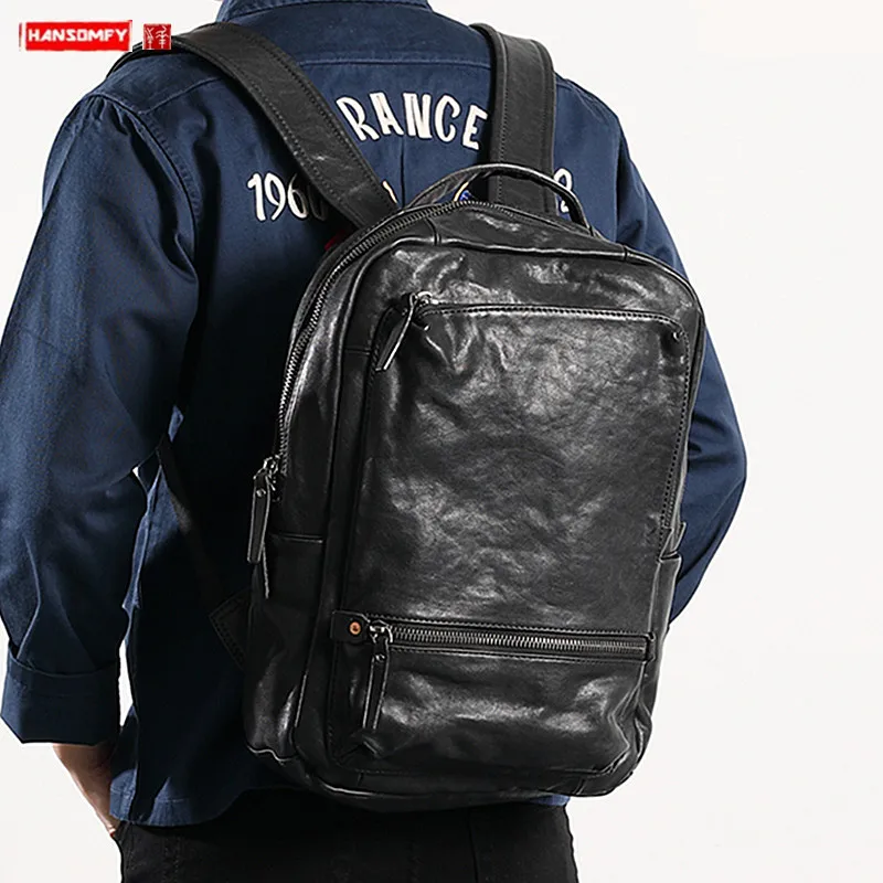 

Мужской рюкзак из натуральной кожи, деловой повседневный рюкзак для ноутбука 14-15,6 дюймов, дорожные рюкзаки на короткие расстояния, мужская ...