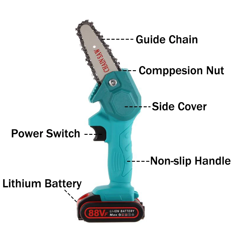 

Mini Chainsaws Handheld Cordless Electric Chain Saw Trimming Pruning Power Saw Garden Wood Cutting Machine Woodworking Tool