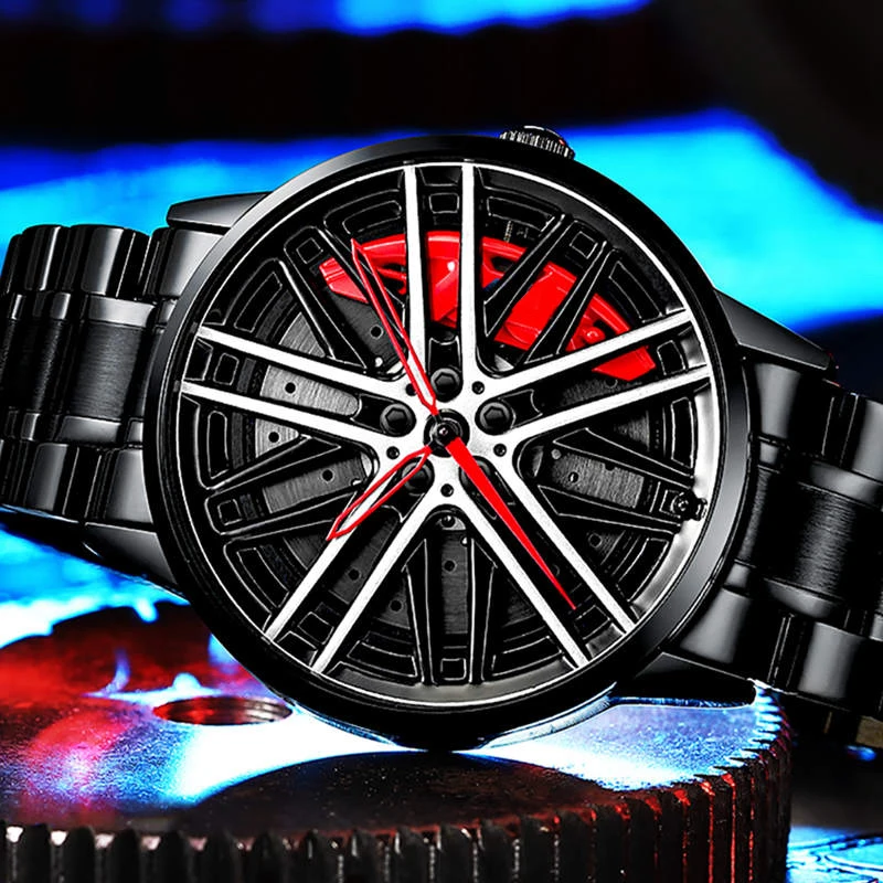 Мужские спортивные часы NIBOSI наручные из нержавеющей стали с ободком колеса для