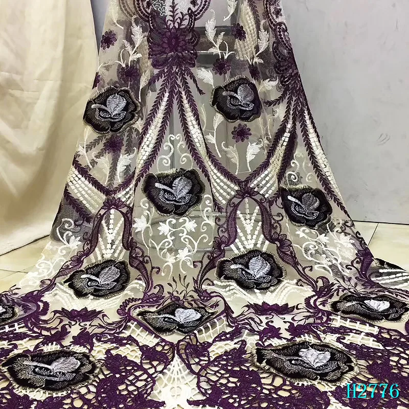 Последняя винно-красная кружевная ткань с вышивкой для свадебного платья синий
