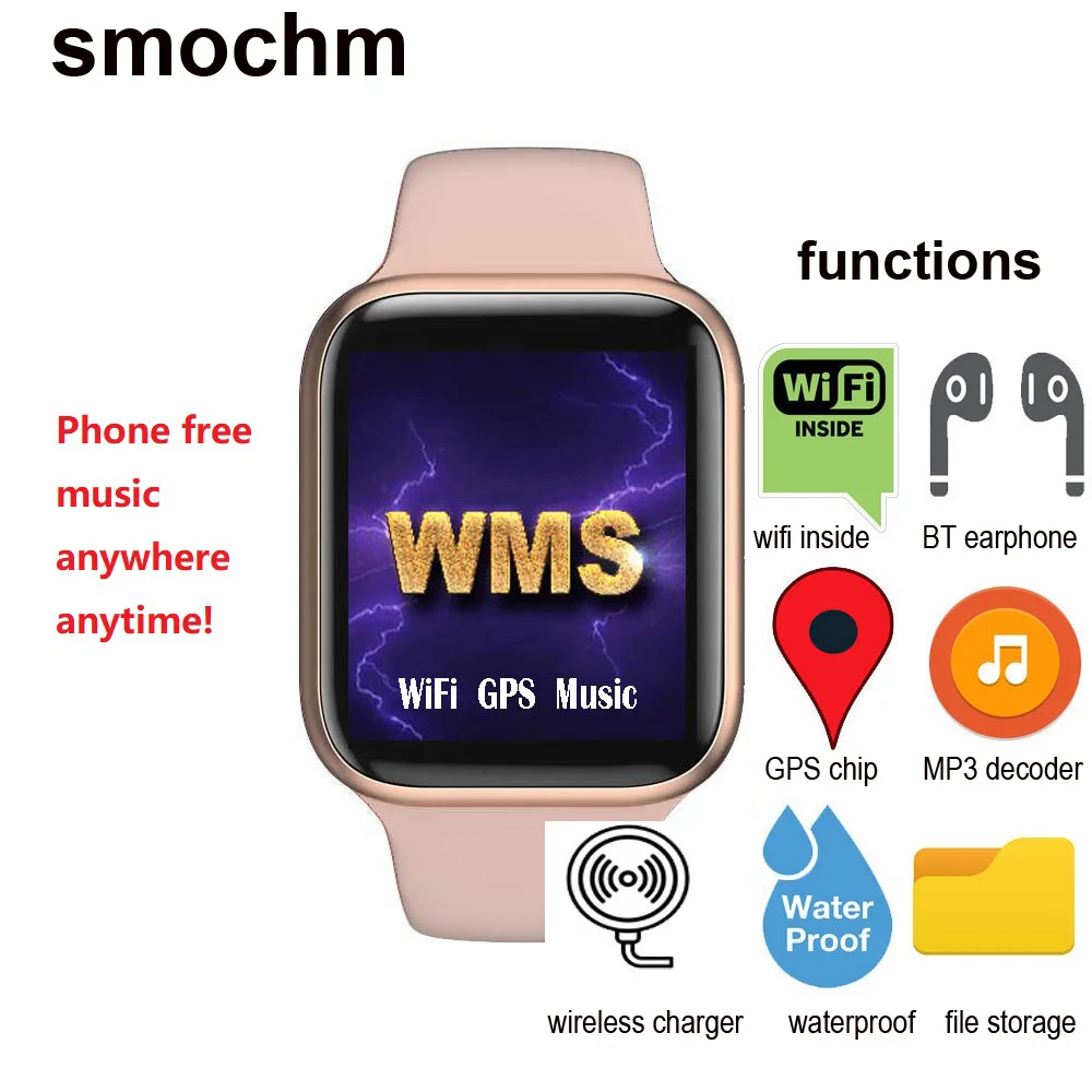 Wmswatch Фитнес Wi Fi GPS трекер Smartwatch MP3 музыкальный плеер Водонепроницаемый 44 мм Смарт