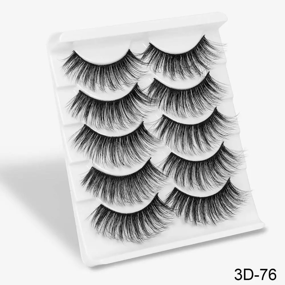 3D-76 SEXYSHEEP, 5 пар, 20-25 мм, 3D накладные ресницы из искусственного меха норки, натуральные/толстые длинные ресницы для глаз, вытягивающие макияж, инструменты для наращивания красоты - Цвет: 3D-76