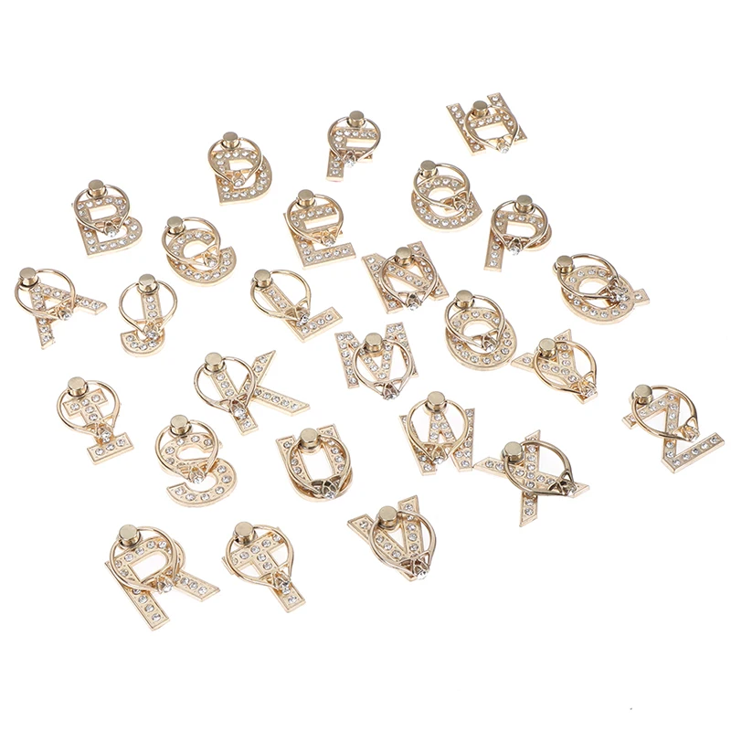 360 Degree Rhinestone Metal Letter A-Z Finger Ring Smartphone Stand Holder Mobile Phone Holder For All Phone Decor Accessories