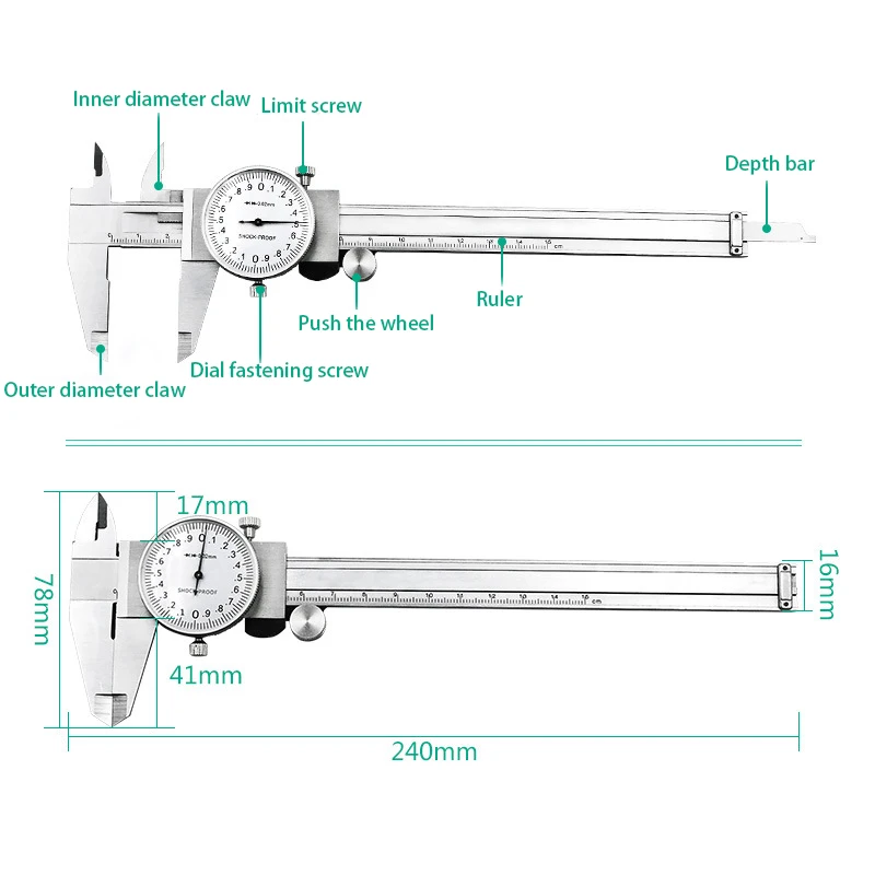 

Measuring Tool Vernier Caliper Stainless Steel 0-150mm/0.02mm Dial Metric Gauge Precision Sturdy Shockproof Oloey Metalworking