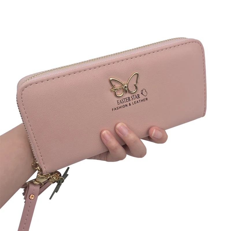 Pink Модный женский кошелек с бабочкой на запястье, чехол для телефона, длинный отдел, карман для денег, сумочка, Женский кошелек, держатель для карт - Цвет: Pink