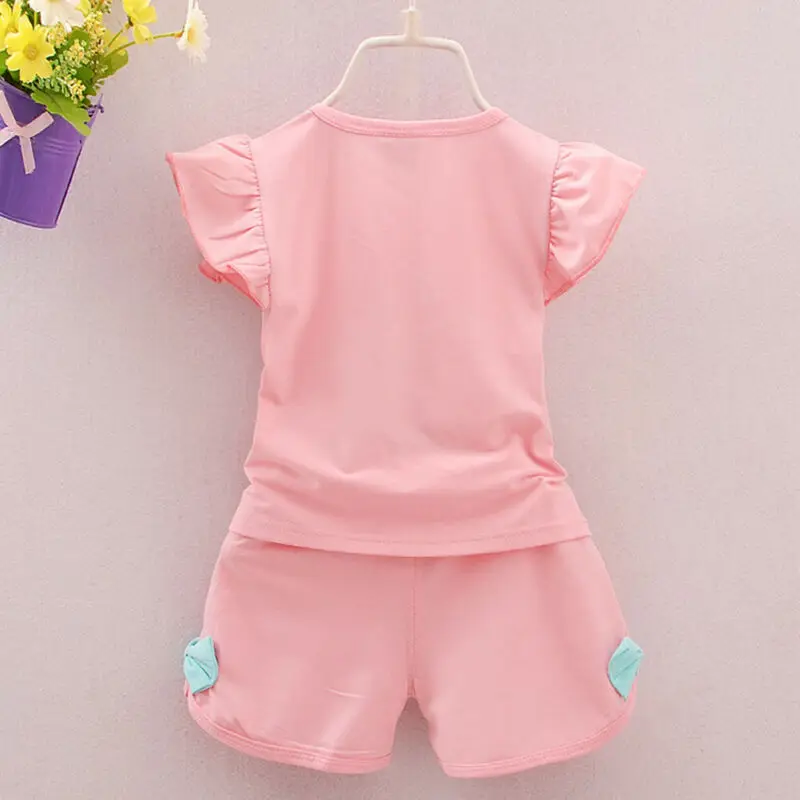 

2pcs Baby Girls Summer Short Sleeve Bowknot T-shirt + Shorts Children Casual Pea Clothes