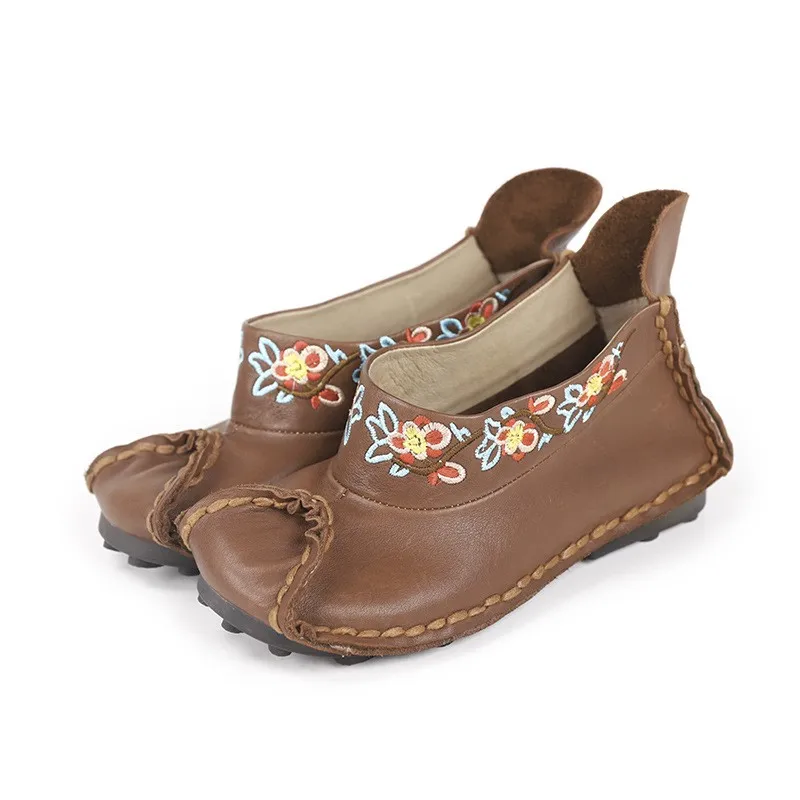 

YourSeason Genuine Leather Ladies Embroider Flats 2021 New Round Toe Handmade Concise Women Spring Summer Retro Shoes