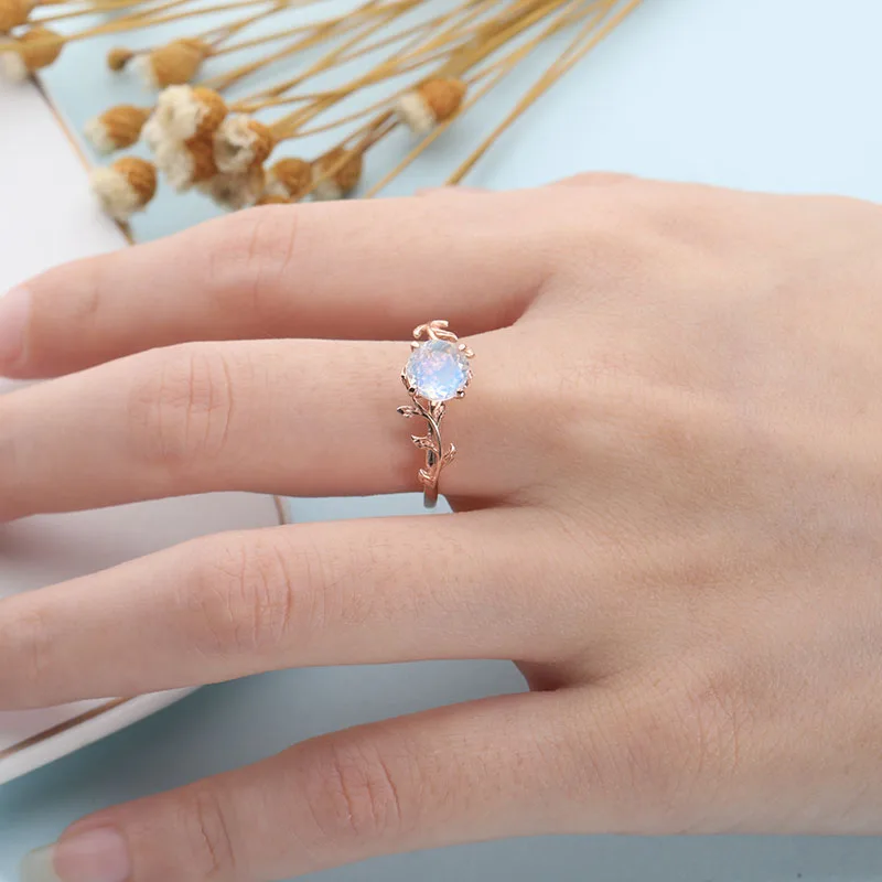 Винтажное обручальное кольцо с лунным камнем диаметром 6,0 мм