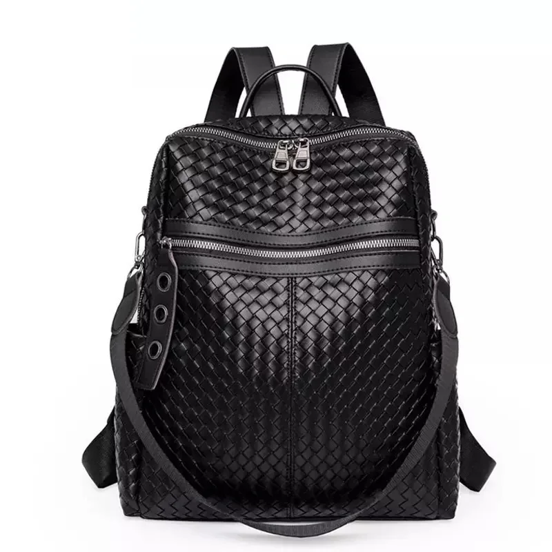 

Women's Multifunction Woven Backpack Female Bagpack Leather School Bags For Teenage Girls Shoulder Bags For Lady's New Mochilas