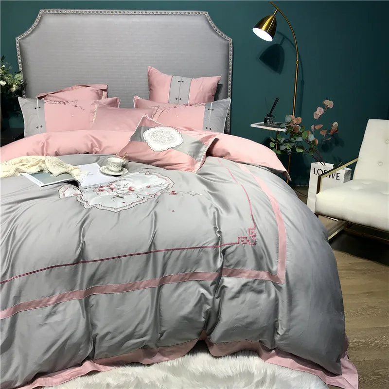2020 Elegant embroidery Bedding Sets 600TC egyptian cotton Bed Linen Duvet Cover Sheet Pillowcase 4/7pcs bed | Дом и сад