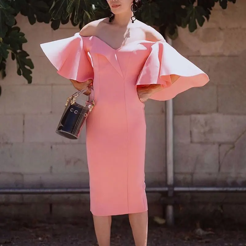 Элегантное офисное женское розовое платье размера плюс облегающее летнее с