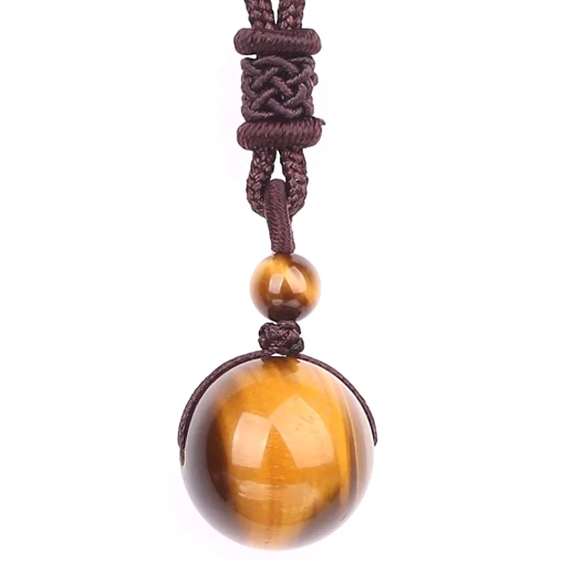 

Black Obsidian Rainbow Eye Bead Ball Natural Stone Necklace Pendant 16mm Transfer Lucky Rock Crystal Jewelry Free Rope Women Men