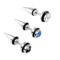 quality titanium steel spike cone stud earrings for men blue black crystal diamond woman earrings non piercing jewelry zircon