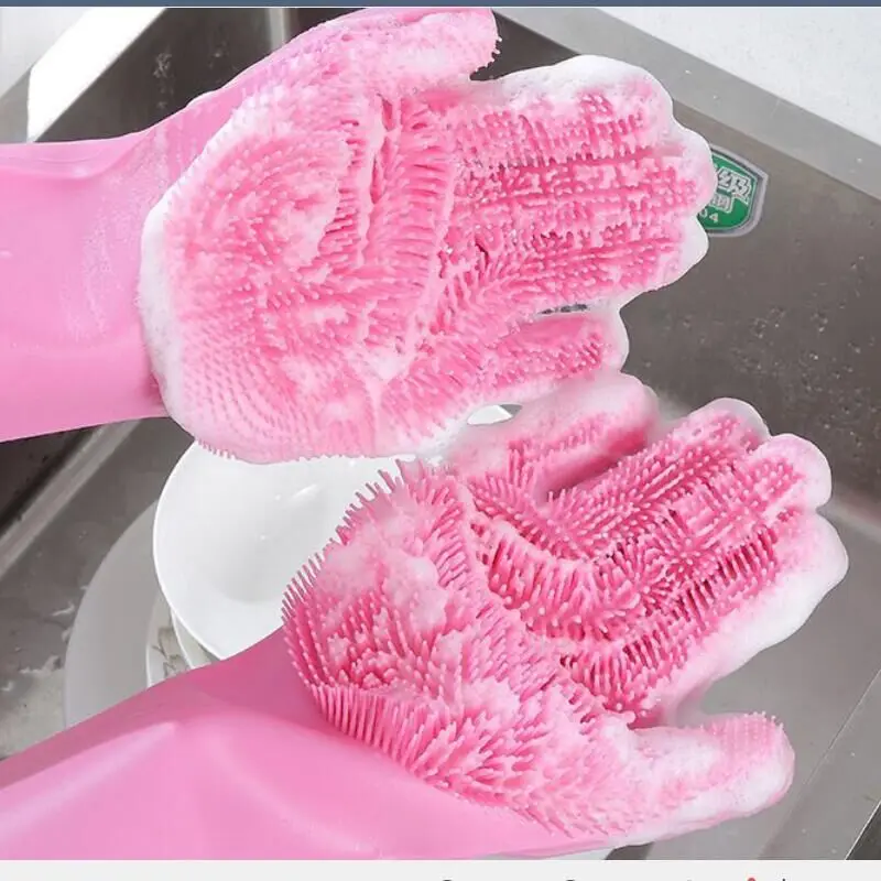 

2PCS Magic Dishwashing Silicone Gloves Dishwashing Gloves Protect Hand Dirt Clean Brushes Cleaning Tool Kitchen