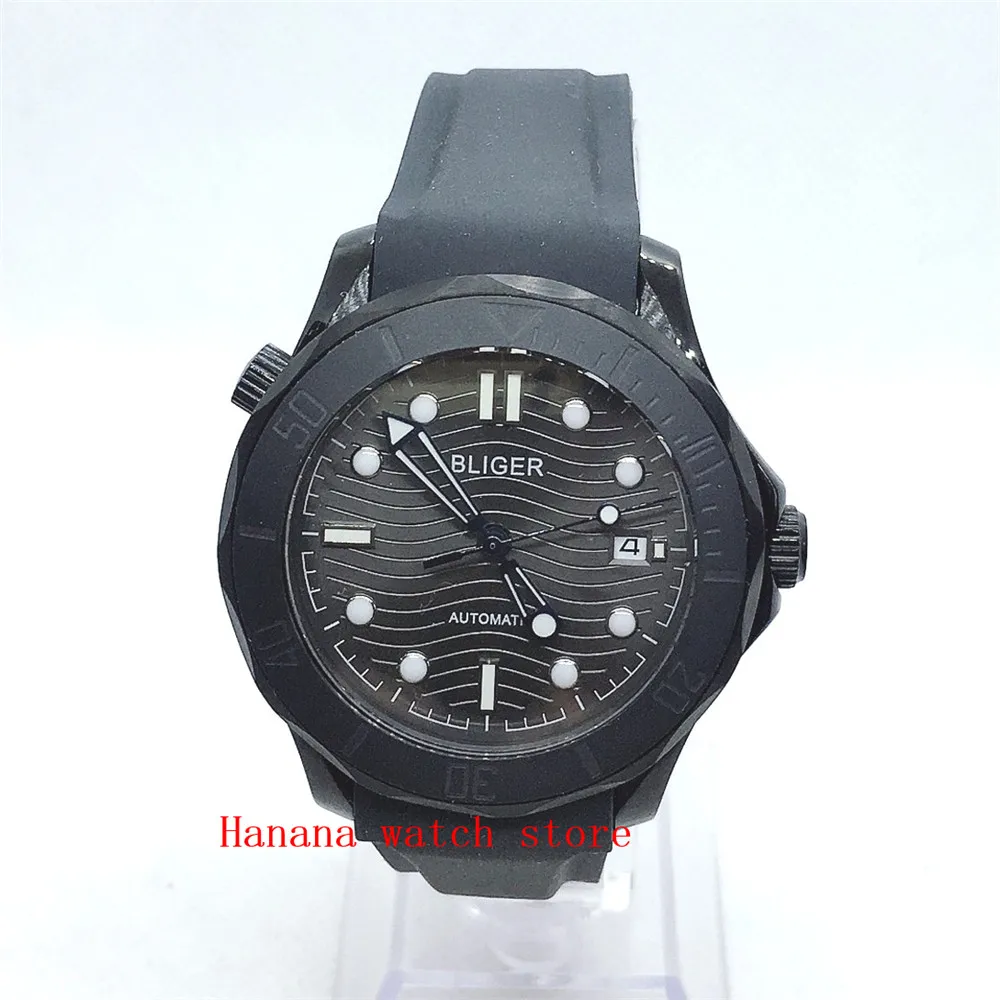 BLIGER New PVD Plated 41mm Black Design Automatic Men Watch Sapphire Glass MIYOTA Movement Bezel Date Window | Наручные часы