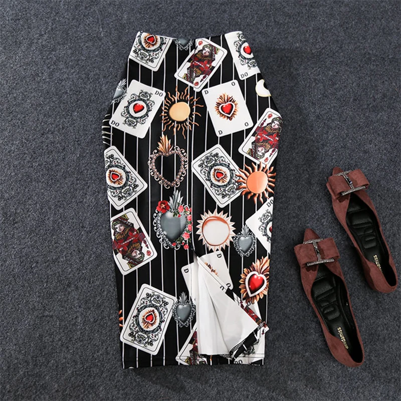 Новинка 2019 Женская индивидуальная юбка карандаш с принтом игральных карт