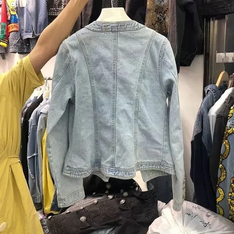 

Blue Denim Jacket 2021 Spring Autumn New Women Korean Fashion Streetwear Pocket Decoration Single-breasted Jean Coat Y368