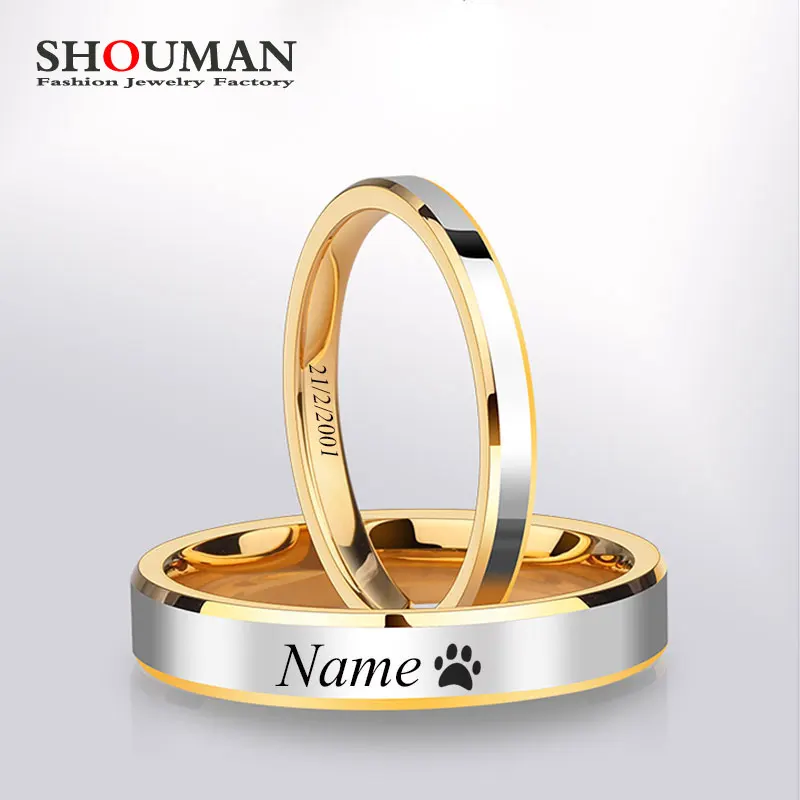 

SHOUMAN 2021 4/6MM women's stainless steel ring custom engraved lover's name, men's ring wedding jewelry Valentine's Day gift