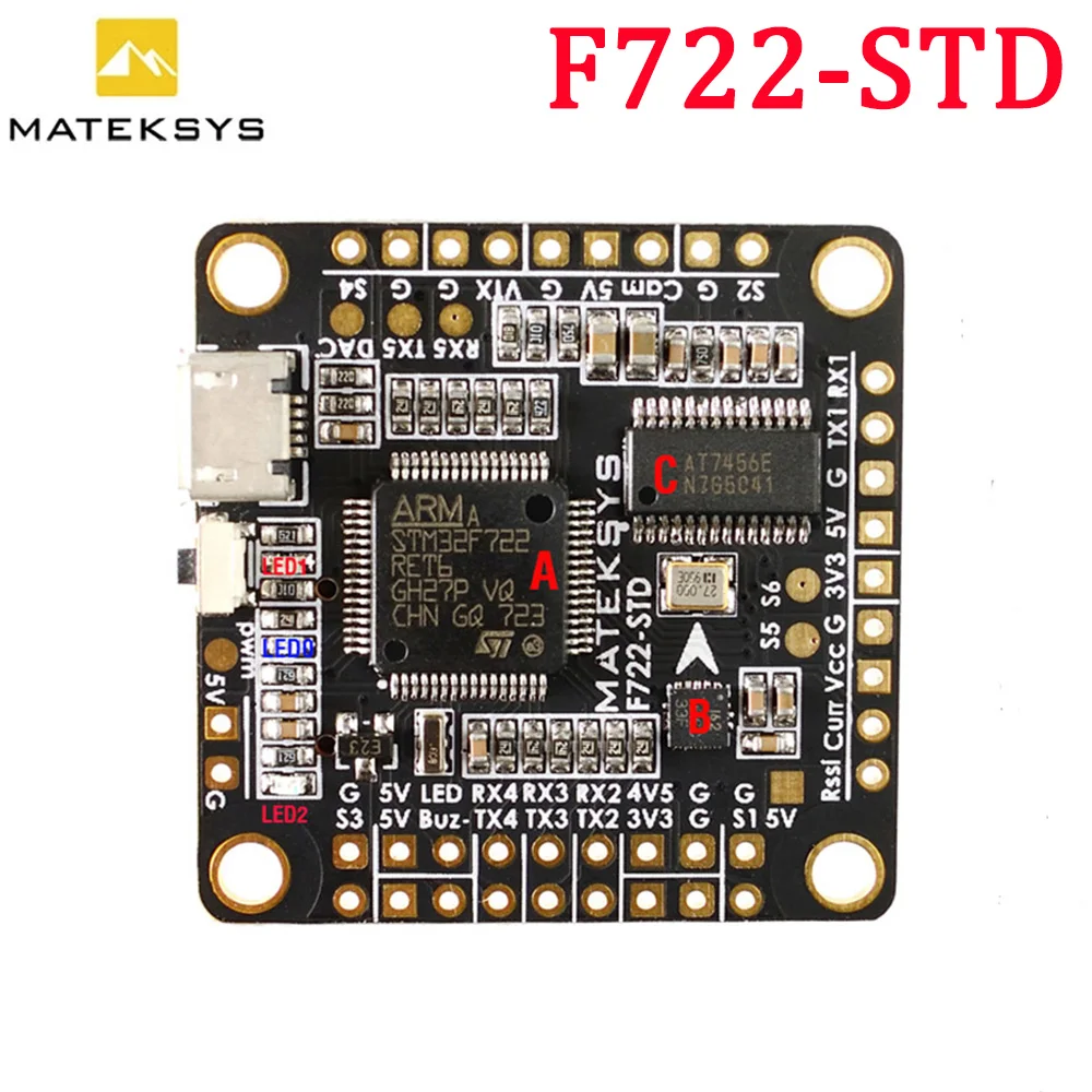 Система управления полетом Matek Φ F7 характеристики STM32F722RE ICM20602 BMP280 BFOSD blackbox F722 STD DShot