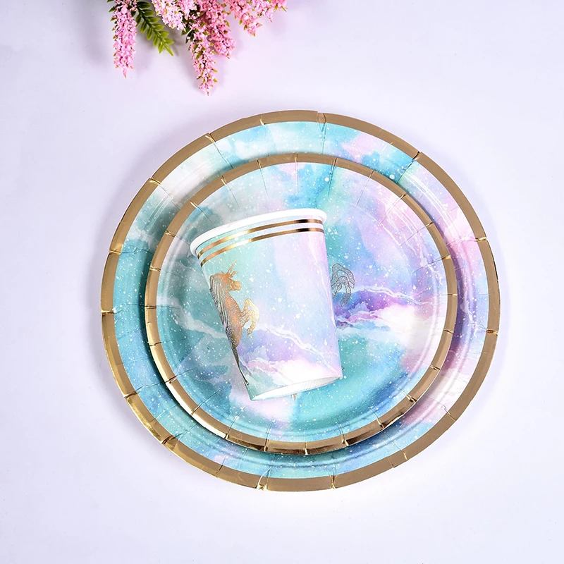 Одноразовые вечерние тарелки с единорогом для девочек одноразовые на первый