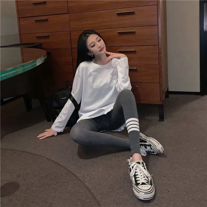 Women Loose T-shirt Long Sleeve 2020 Spring Summer New Fashion Female Streetwear Casual Big Size Hole White Tshirts Tops | Женская