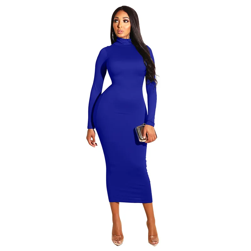 

Elegant African Women Autumn Winter Dress Turtleneck Sexy Long Dresses Autumn Slim Wrap OL African Party Maxi Dresses for Women