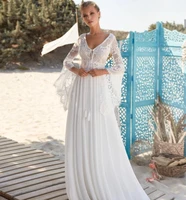 civil boho wedding dress 2021 for women half sleeve backelss a line chiffon sweep train vintage country style robe bridal gowns