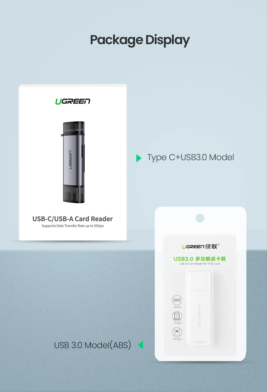 Ugreen кард-ридер USB 3,0 type C для SD Micro SD TF адаптер для ноутбуков Аксессуары OTG кардридер смарт-карта памяти SD кардридер