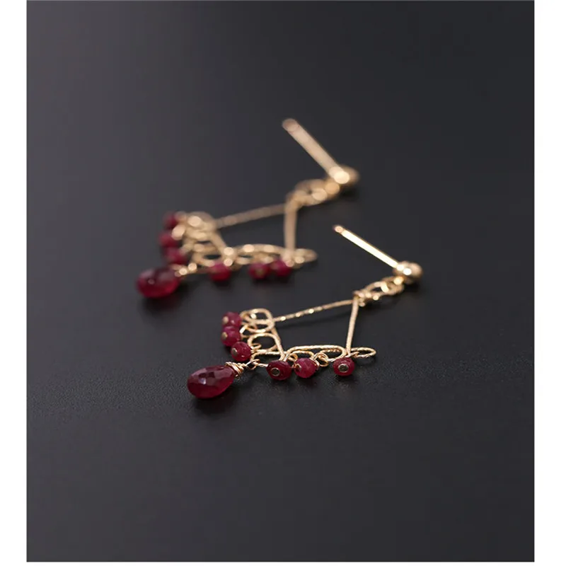 DAIMI Faceted Ruby Earrings gemstones Women's Day Genuine 14K Gild Antique Handmade Earring Gift | Украшения и аксессуары