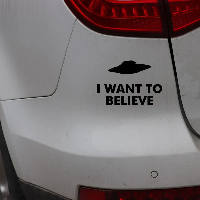 

Cartoon Car Stickers Vinyl Decorative I WANT TO BELIEVE Aliens UFO Motorcycle Decal Accessories PVC 16cm X 12cm