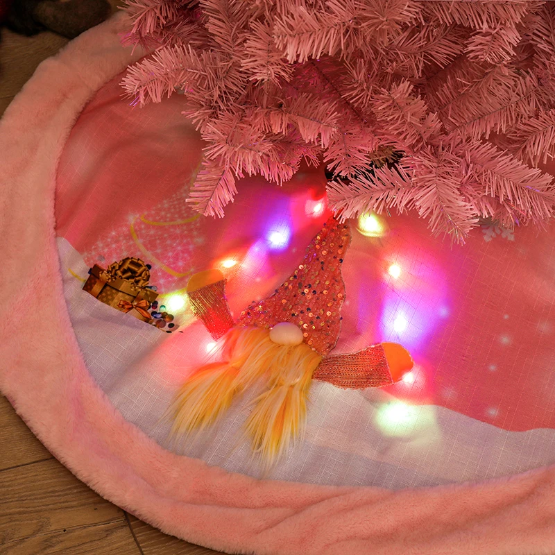 

LuanQI Christmas Tree Skirt Pink Faceless Gnome Plush Skirt with LED Light Up Christmas Decor For Home Party Holiday Supplies