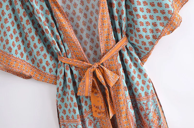 Женское богемное кимоно с цветочным принтом V образным вырезом и рукавом летучая