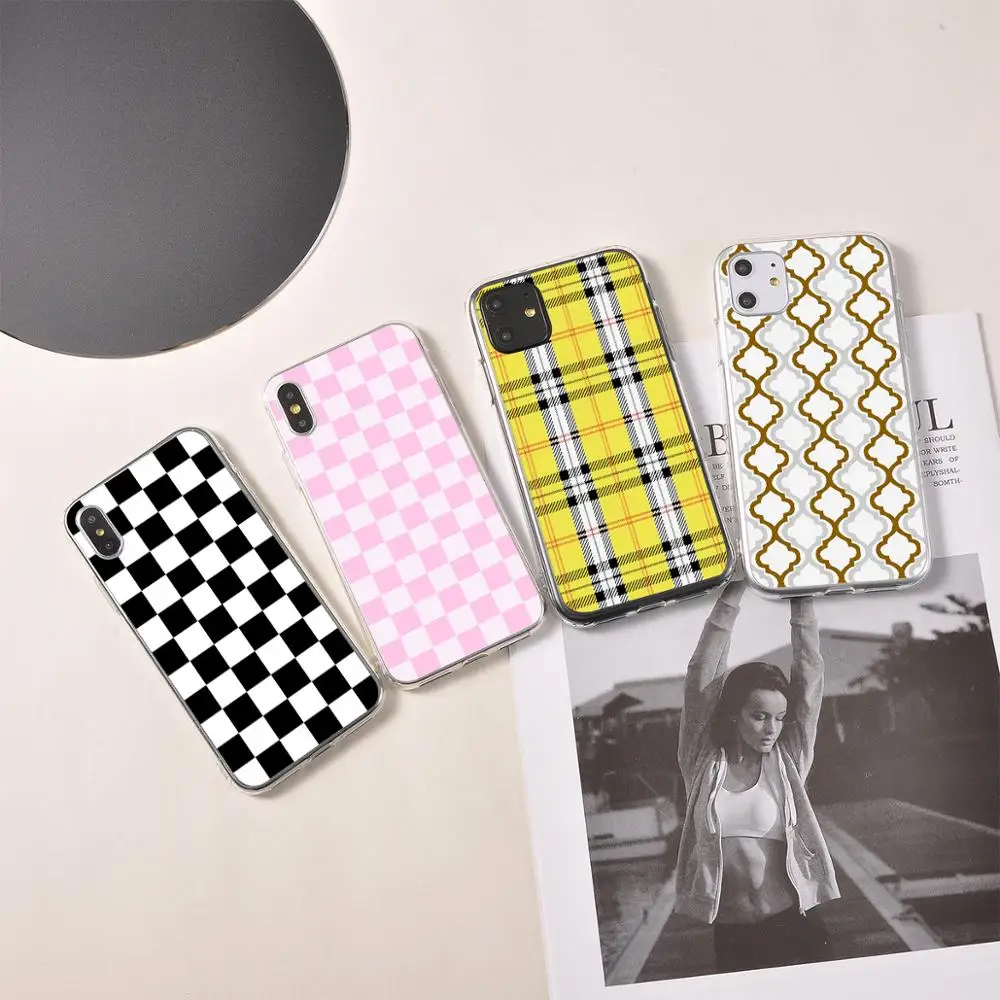 Клетчатый клетчатый чехол для телефона iPhone 5 6S 7 8Plus модный черно-белый в клетку 6