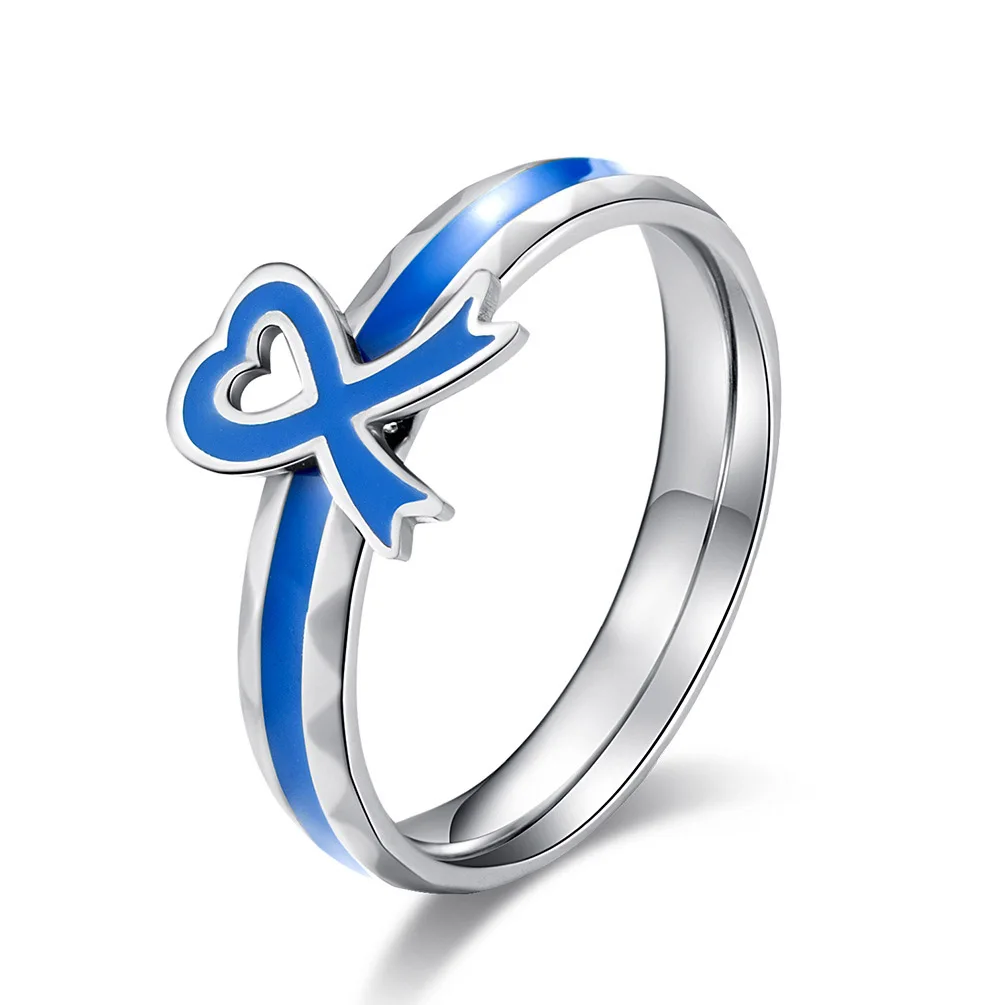 

Stainless Steel Rings Caring for Autism Blue Ribbon Simple Trendy for Man Woman Caring Person Jewelry Creativity Gift Wholesale