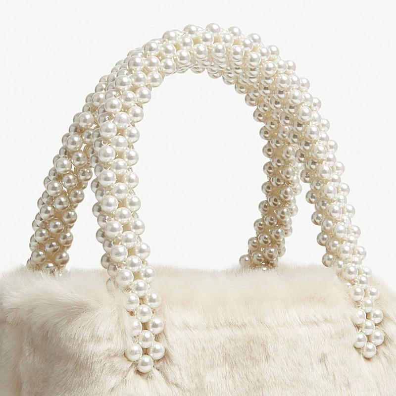 

Brand Luxury Pearl Handle Square Bag Winter Warm Fur Designer Handbags Women Simple Tote Elegant Chic Box Bag Ladies Hand Bags