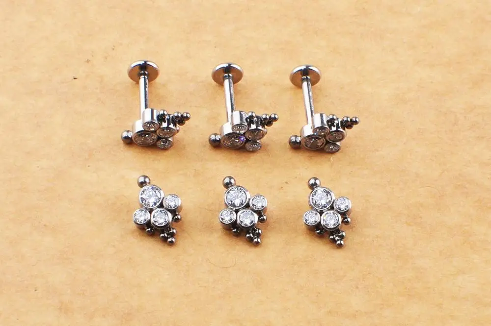 ASTM F136 Titanium16g троичный шар кластер внутренняя нить Лабрет пирсинг губы серьги спираль Daith Tragus серьги пирсинг Тело