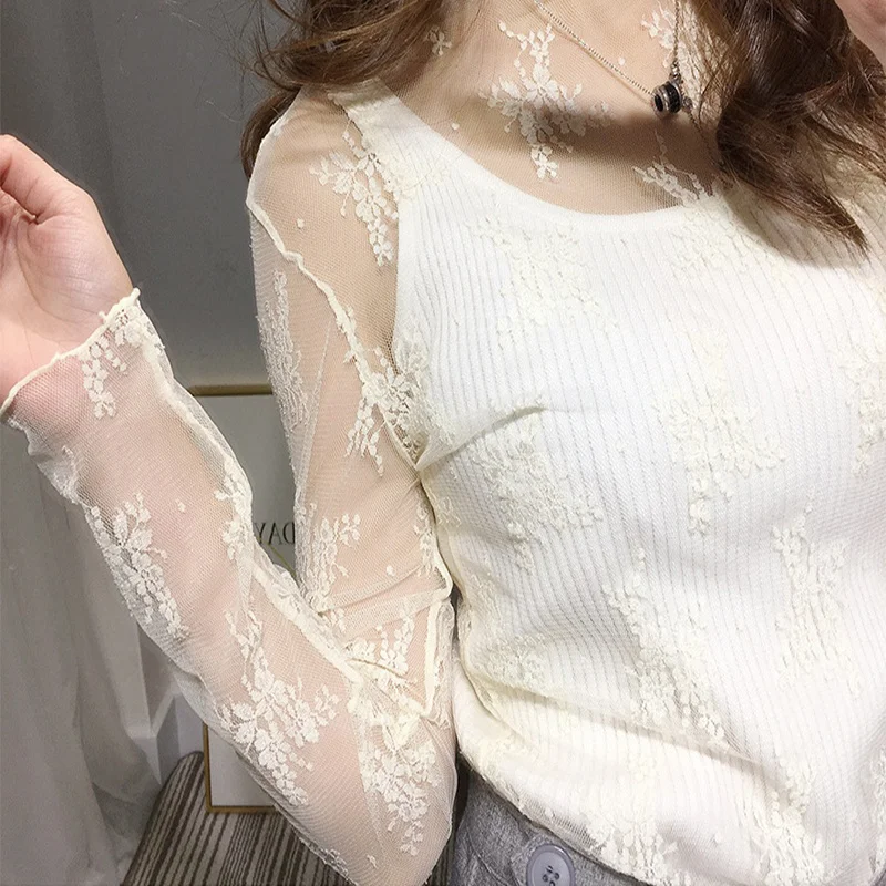 Кружевная рубашка с вышивкой женское платье длинными рукавами Свободная