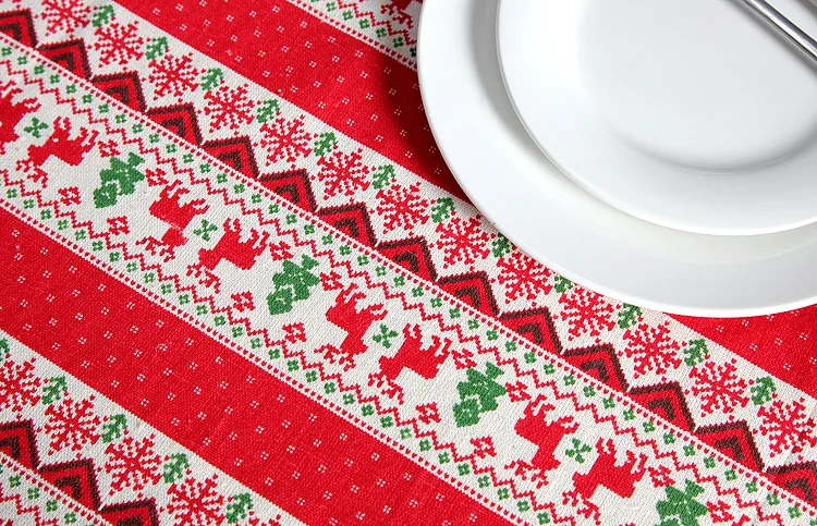 

Red snowflake elk Christmas tree linen cotton tablecloth banquet tablecloth can be used for wedding banquet can be washed